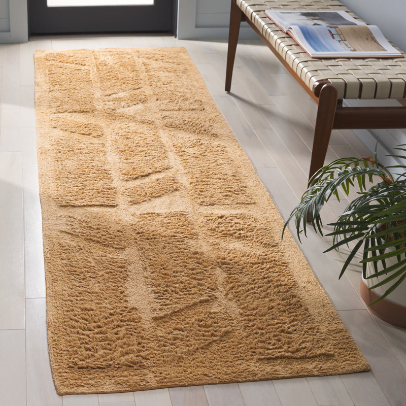 Hand Tufted Recycled Cotton Geometric Area Rug in Light Brown, Runner 2'3" x 9'