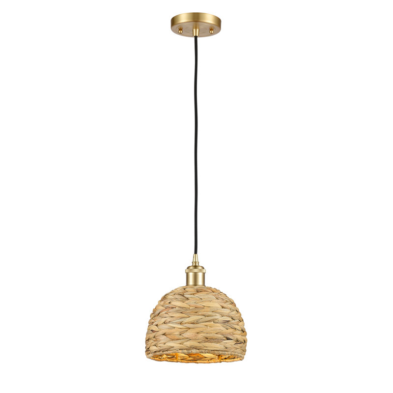 Luminaire suspendu en corde de rotin tissé 1 lumière Malaga, H 128,75 po x l 8 po x P 8 po, Or satiné