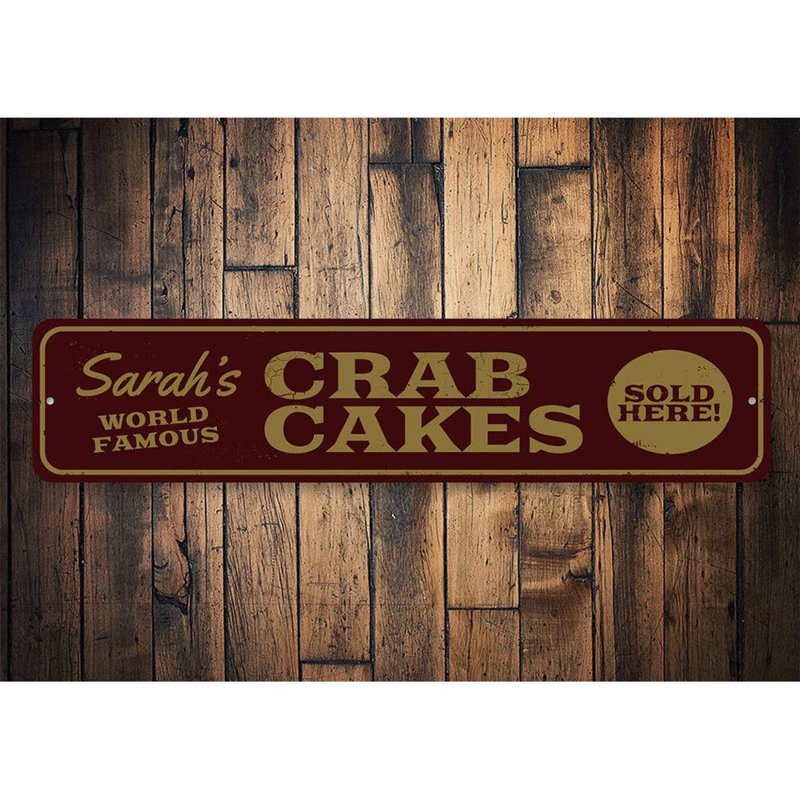 Plaque en aluminium «Crab Cakes», H 4 po x l 18 po x P 0,04 po