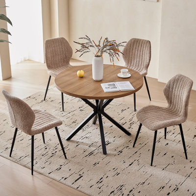 Ensemble table et chaises rondes de 99 cm (39 po) pour 4 personnes, style milieu du siècle, avec 4 chaises bouclées modernes, idéal pour optimiser l'espace dans un appartement ou un salon.