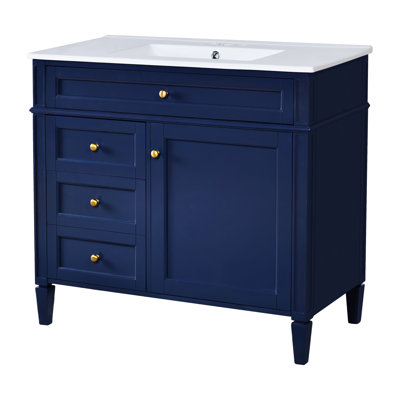 36'' Bathroom Vanity With Top Sink Ceramic with Drawer,door,Bathroom Storage Cabinet
