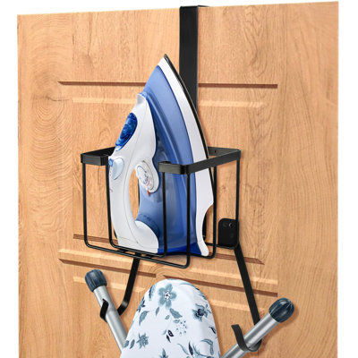 Over The Door/Wall Mount Ironing Board Hanger, Laundry Room Iron and Ironing Caddy Board Storage Holder, Black