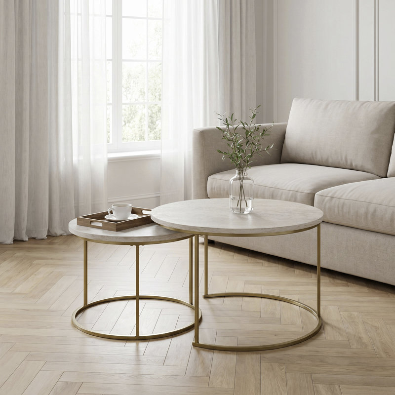 FURNITURE RANGE AVIANO 2PC COFFEE TABLE BLACK/BROWN, WHITE/GOLDEN / Gold, WHITE/GOLDEN, Gold