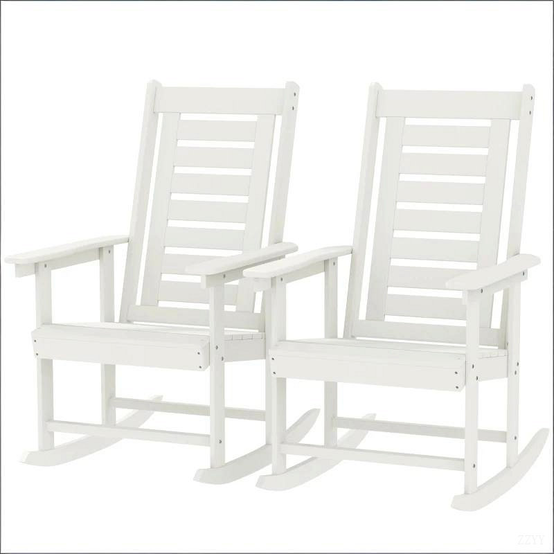 High Back Chairs,2 Pieces Outdoor Rocking Chairs, White