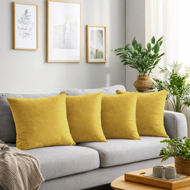 Crushed Velvet Cushion Cover Set (Set of 4), Ochre