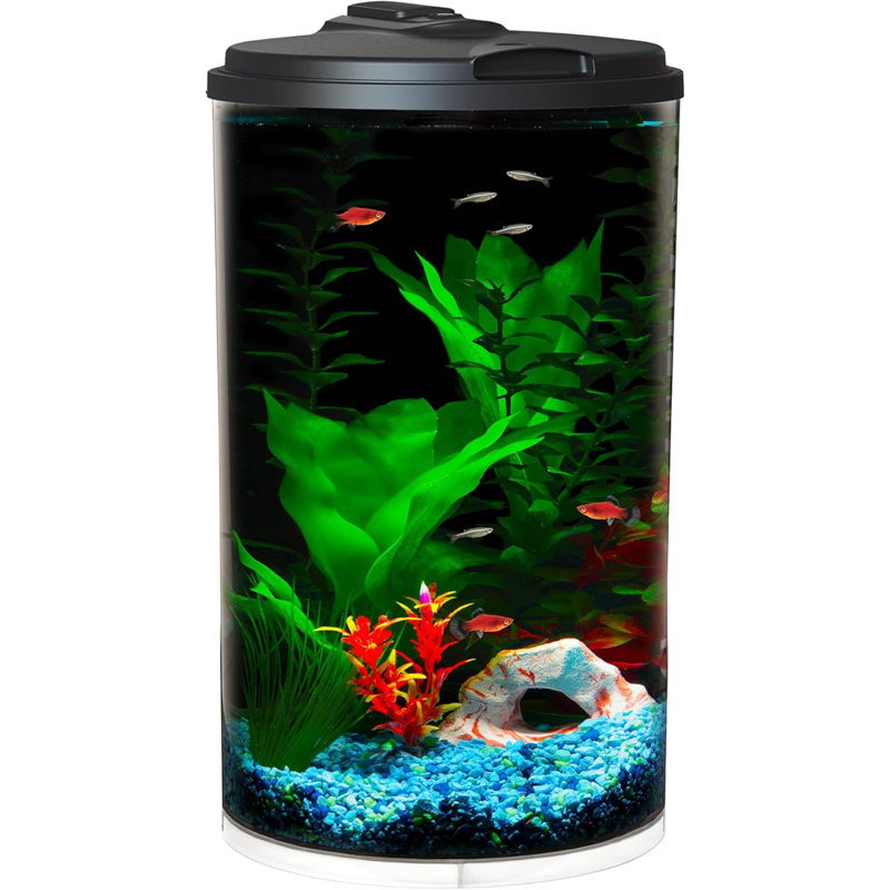 Plastic 6-Gallon Aquaview 360 Aquarium Kit For Tropical Fish, Betta Fish With LED Lighting And Power Filter Clear, 4-Piece Set