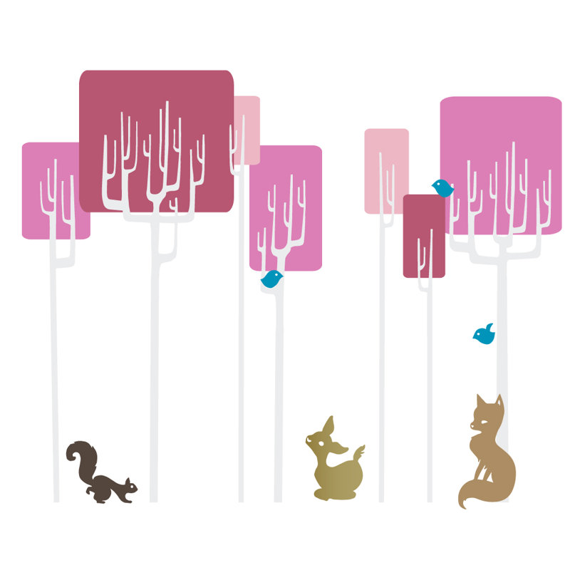 Décalcomanie murale forêt d’amis tree, H 66 po x l 81 po x P 0,01 po, Blanc / Rose