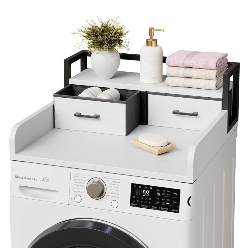 2-Tier Washer Dryer Countertop with Shelf & 2 Drawers, Laundry Topper for Folding & Storage, White