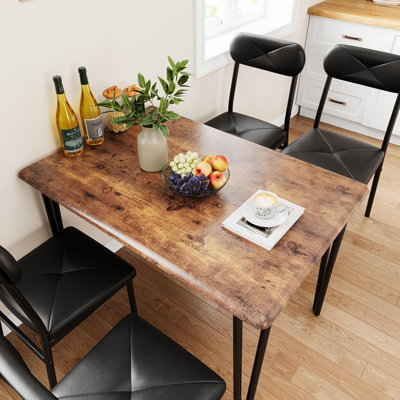 5-Piece Dining Table Set for 4, Modern Kitchen Table and 4 Upholstered Chairs with Diamond Quilted Pattern, Stable v-Shape Metal Legs, Retro Style for
