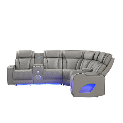Fortuner Modern Style Power Recliner Sectional Withtooth Speaker And LED Made With Wood & Metal, Massage Function Included