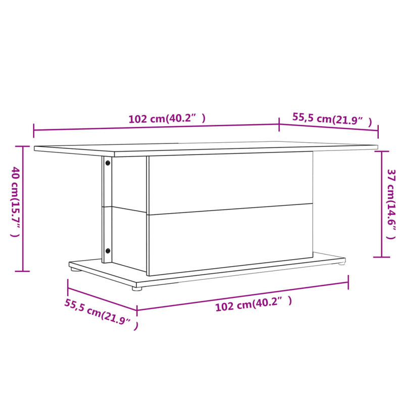 Table basse à caisson en bois manufacturé, Chêne brun