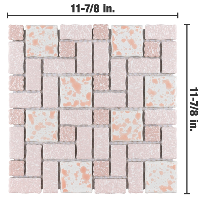 Academy Random Sized Straight Edge Porcelain Versailles Mosaic Wall & Floor Tile, Pink/White