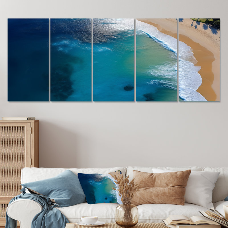 Vue aérienne de la plage côtière I - vue de plage 5 pièces, H 32 po x l 80 po