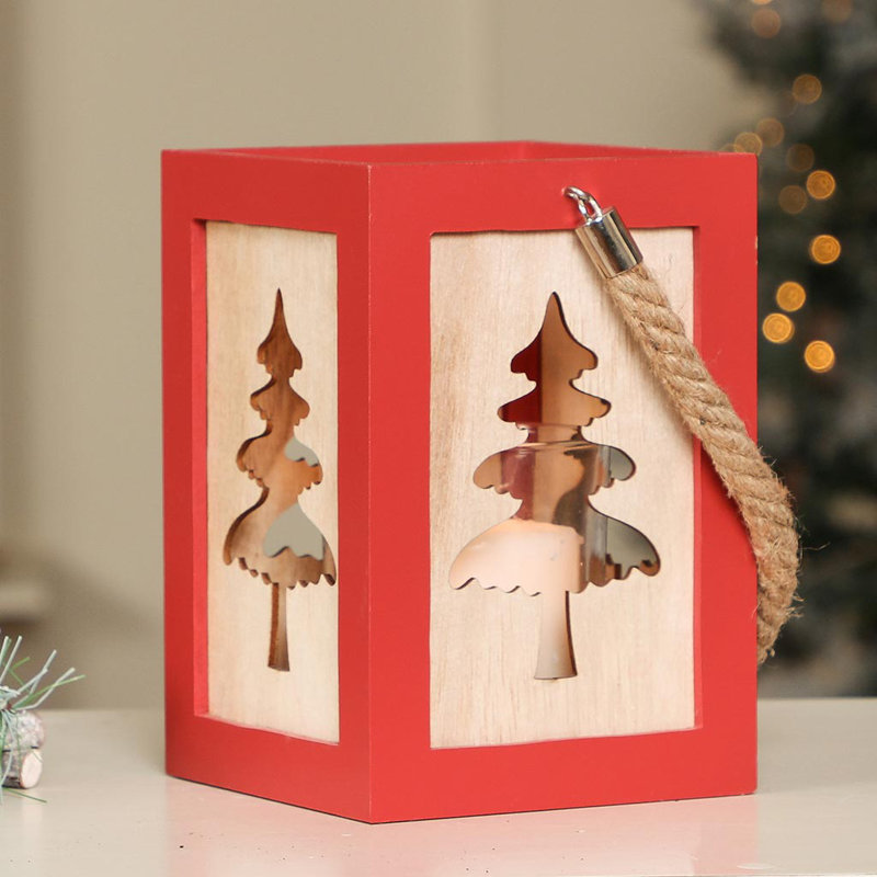 Wood Tabletop Lantern, Red