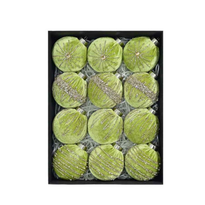12Pcs/Set Velvet Christmas Ball Pendant 8Cm 3.2Inch Christmas Tree Decoration Ball Christmas Ball Gift Box,Light Green