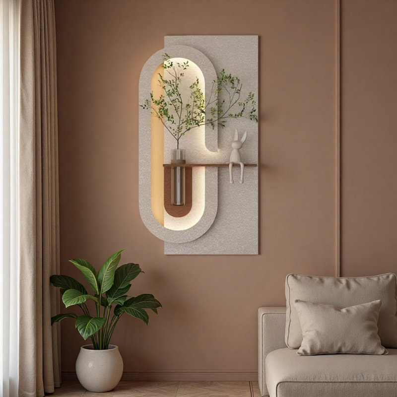 Art mural 3D en grès avec pot de fleurs hydroponique - décoration de vestibule / salon, H 62,99 po x l 31,5 po
