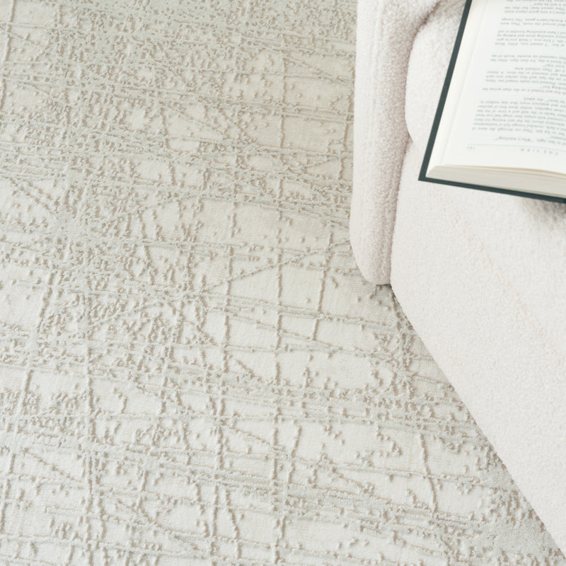 Home Texture Power Loom Polyester Abstract Area Rug in Gray/Ivory