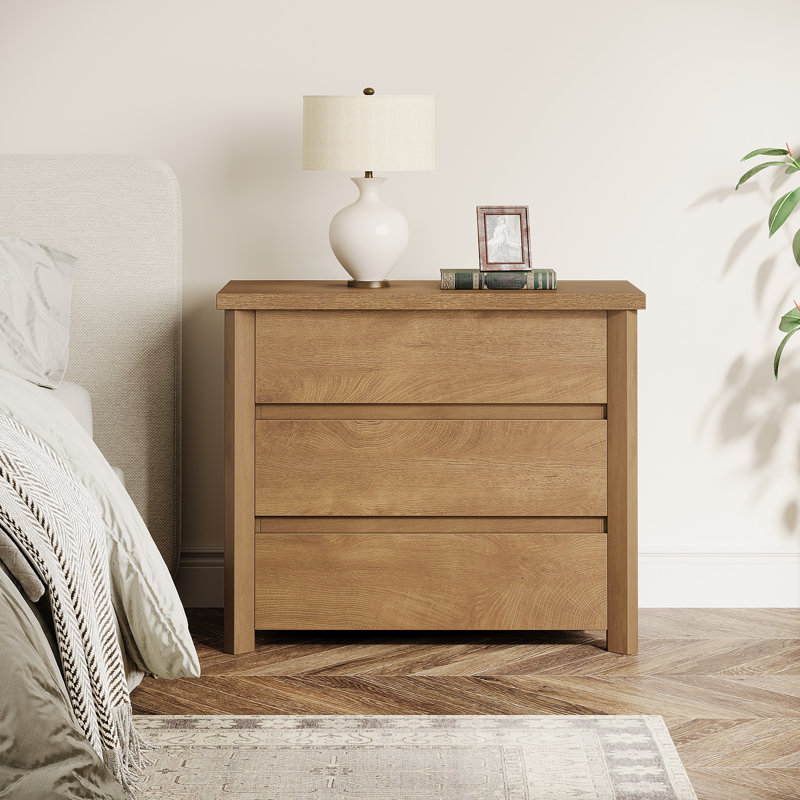 Wood Nightstand with 3 Drawers (Set of 2)