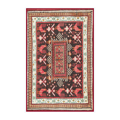 Tapis rouge/brun/beige traditionnel Garonzik