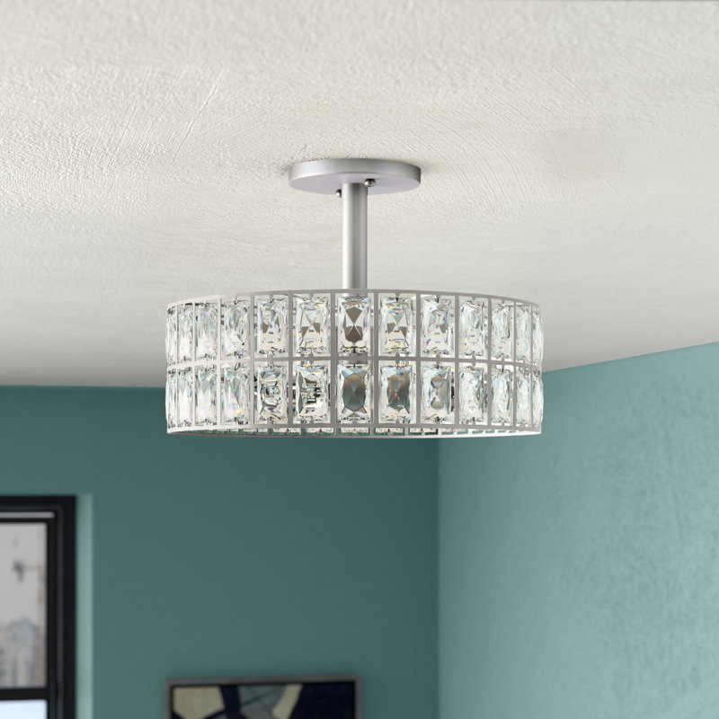 Plafonnier semi-encastré 3 lumières 14 po, Nickel poli