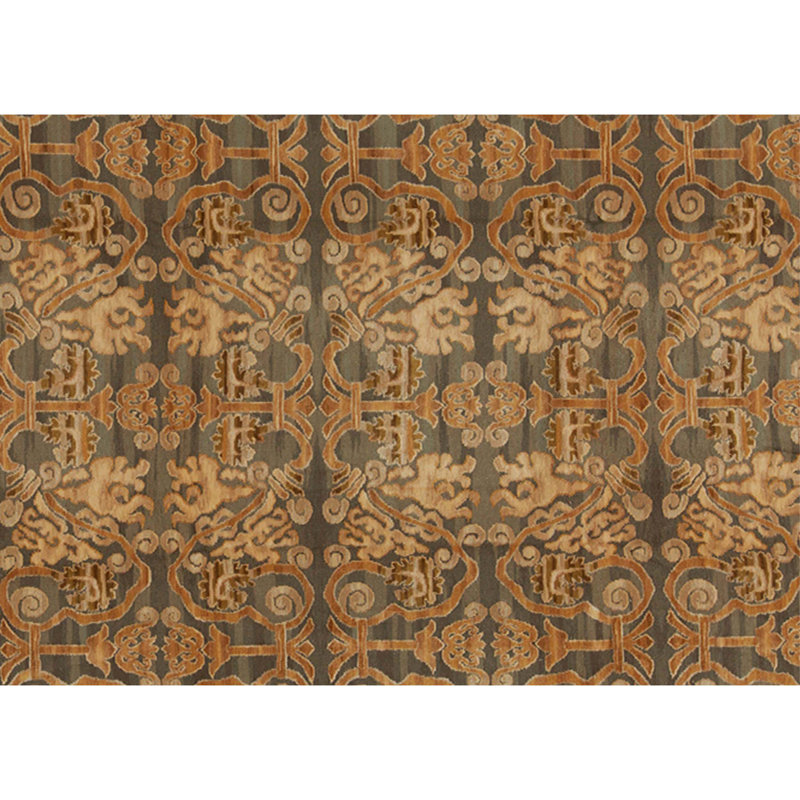 Hand-Knotted High-Quality Green and Brown Area Rug