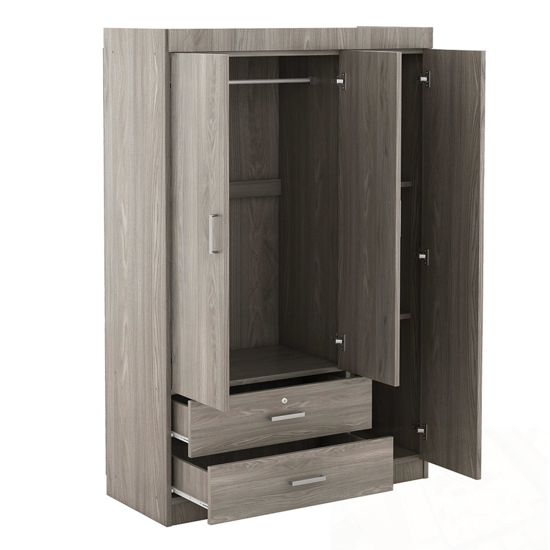 Miroir 3 portes Simran avec tablettes, Gris