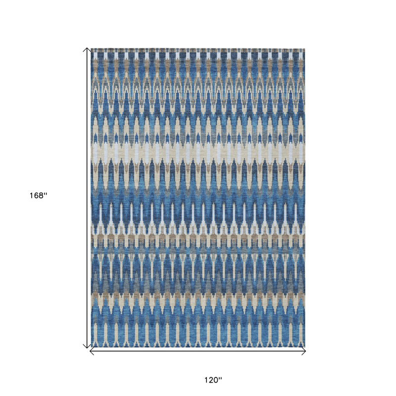 Tapis intérieur / extérieur lavable 10 pi x 14 pi bleu denim et ivoire Southwestern
