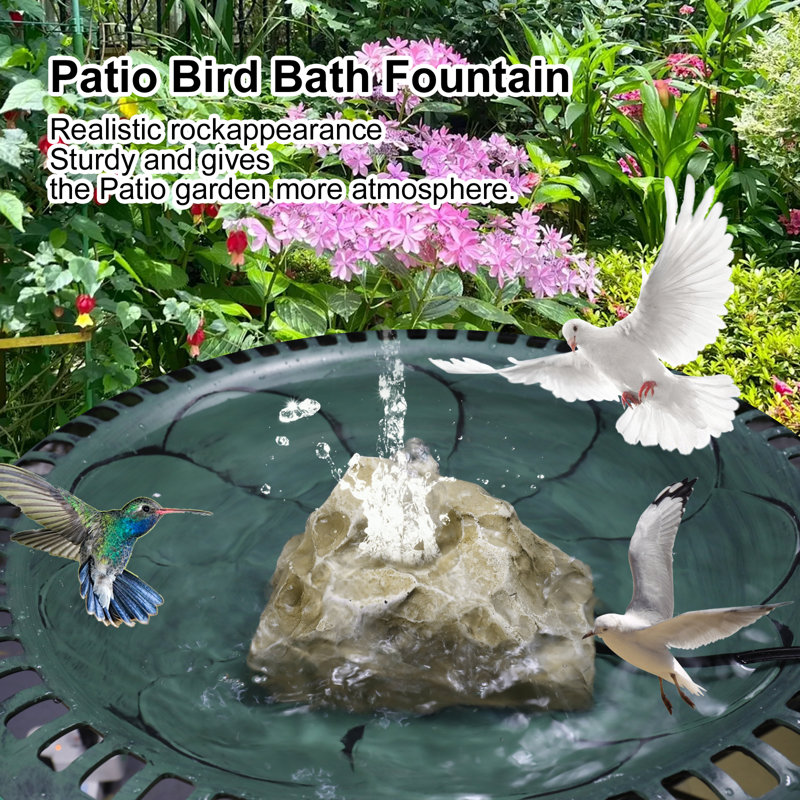 Fontaine de bain d'oiseaux avec pompe, chute d'eau en roche de granit en résine pour bain d'oiseaux