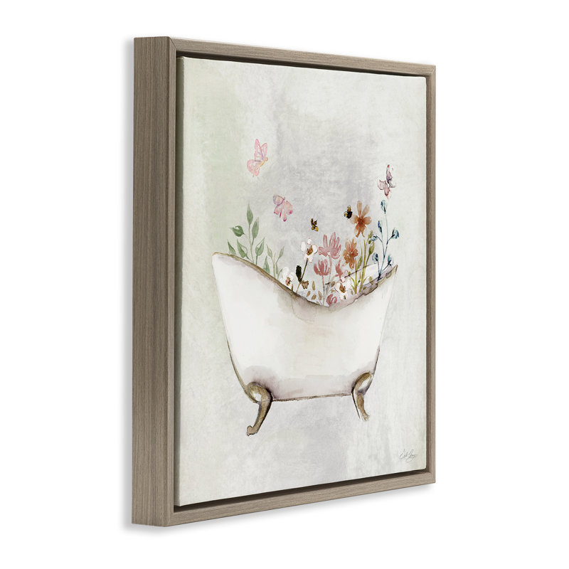 «Butterfly Floral Bath», encadrée par Stella Chang, Cadre flottant orme Montalcino, H 18 po x l 18 po