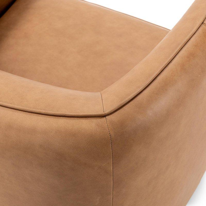 Rinner Leather Swivel Club Chair, Heritage Tan Genuine Leather
