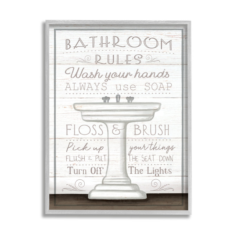 «Rustic Bathroom Rules Sink» par Elizabeth Tyndall, Estampe numérique Farmhouse, H 14 po x l 11 po x P 1,5 po