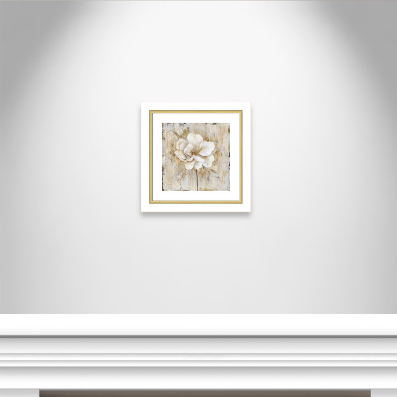 Venetian Gold Botanical II - peinture encadrée, Cadre blanc et or, H 19,25 po x l 19,25 po x P 1,13 po