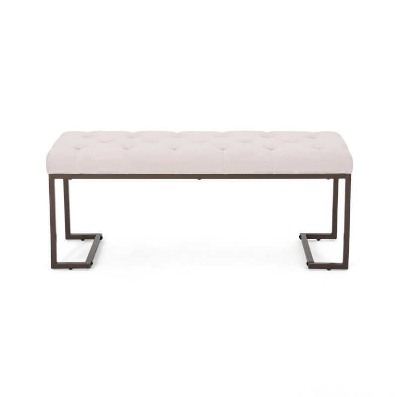 Upholstered Button Tufted Bench,Beige and Bronze