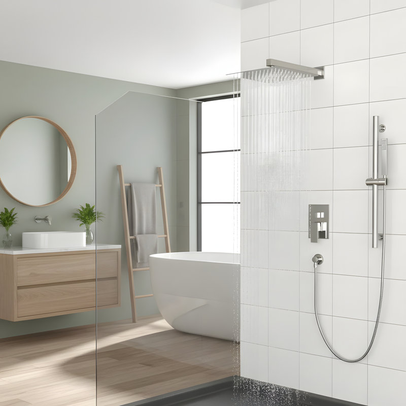 Ensemble de système de douche mural carré de 10 po et pomme de douche à main, Nickel brossé