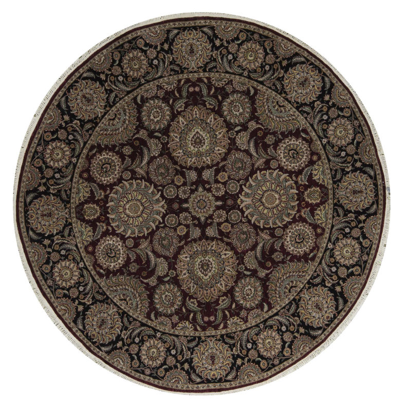 Wool Oriental Area Rug in Wine/Black, Round 8'