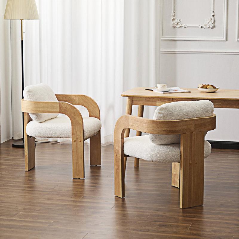 Chaise rembourrée avec accoudoirs (ensemble de 2), Naturel, Beige bouclé