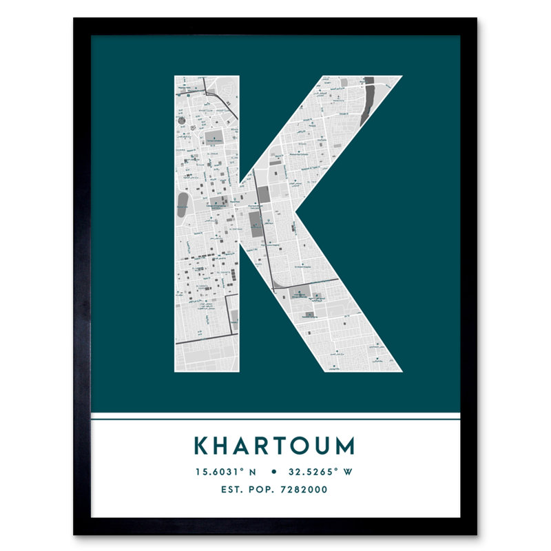 Khartoum City Map Khartoum Sudan City Map Teal - Single Picture Frame Typography