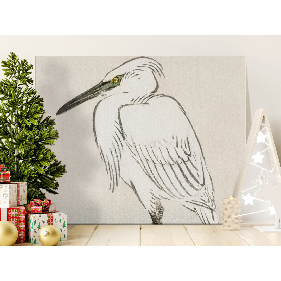 Serene Egret Japanese Art Canvas Print