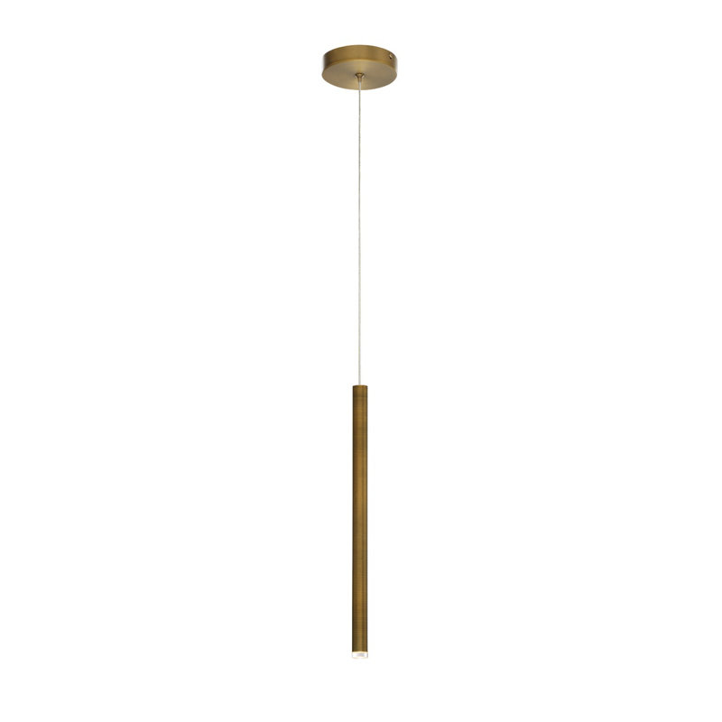 Luminaire suspendu cylindrique à 1 lumière DEL Navada, Laiton antique, Petit ( H 16 po x l 1 po x P 1 po)