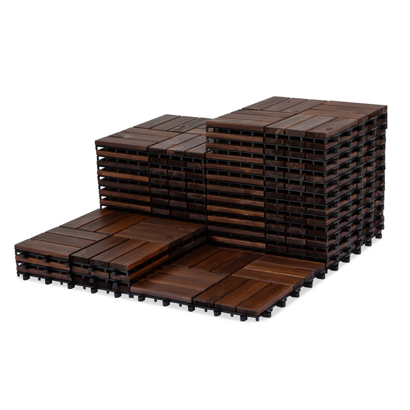 30.5cm L x 30.5cm W Solid Wood Interlocking Deck Tile, Brown