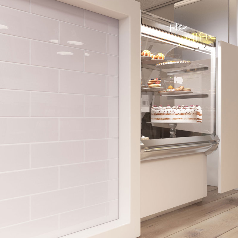 Glass Subway 4" x 12" Wall Tile, Rose Pale Pink