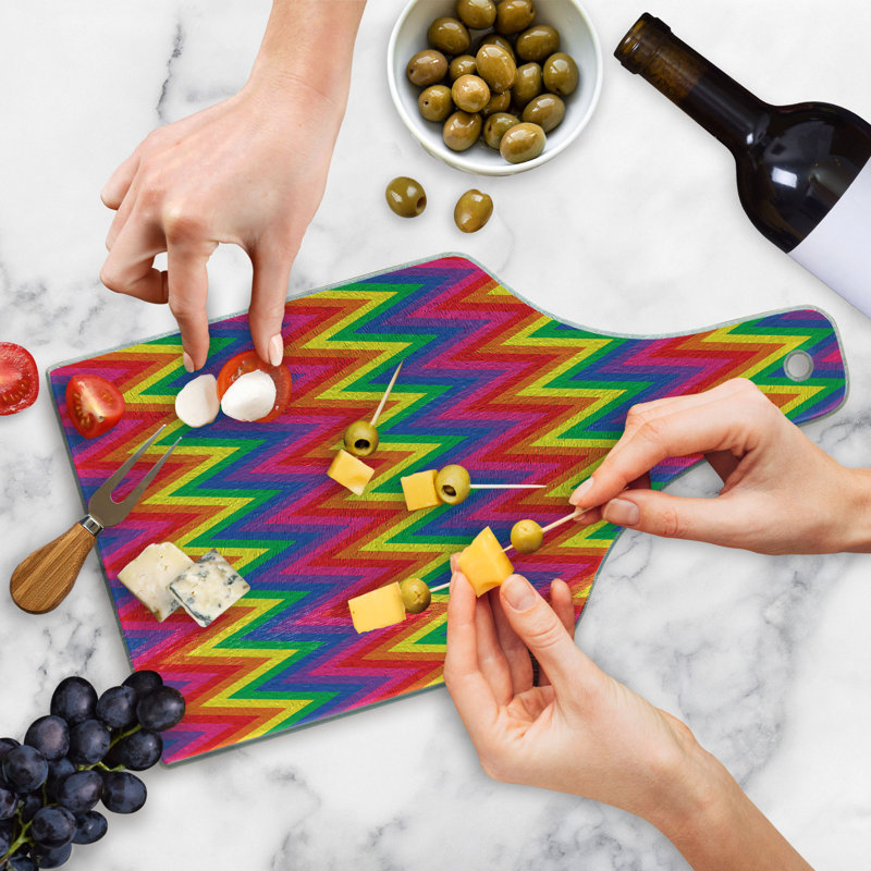 Ambesonne Geometric Tempered Glass Cutting Board Zig Zag Chevron Shape Multicolor