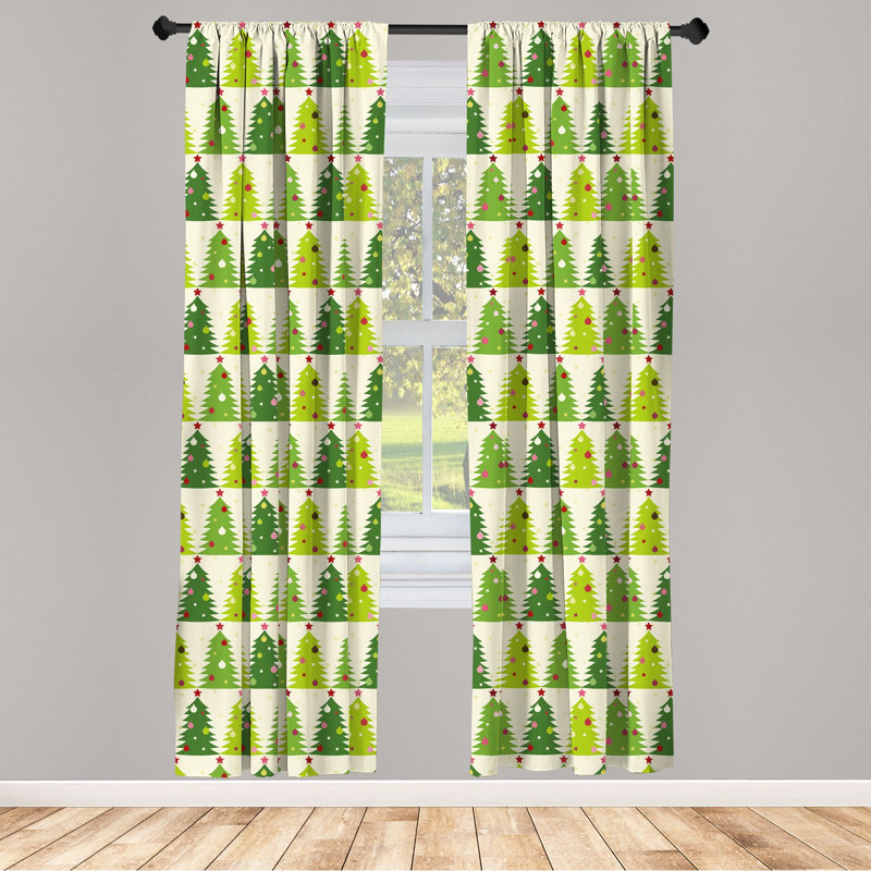 Christmas Tree Floral Semi-Sheer Rod Pocket Curtain Panels, 28" x 95"
