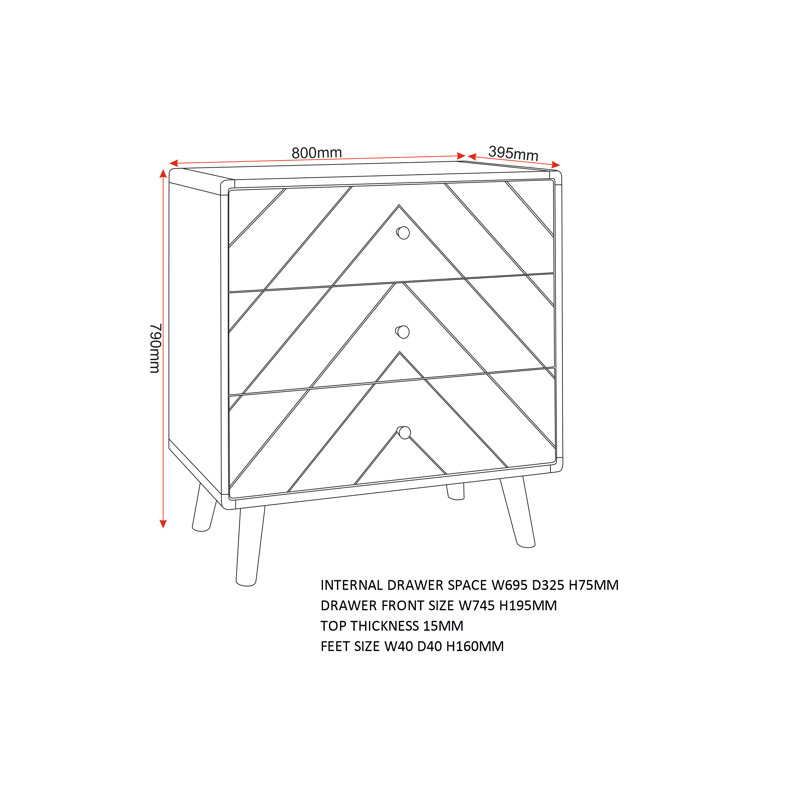 3 Drawer 80Cm W Chest of Drawer