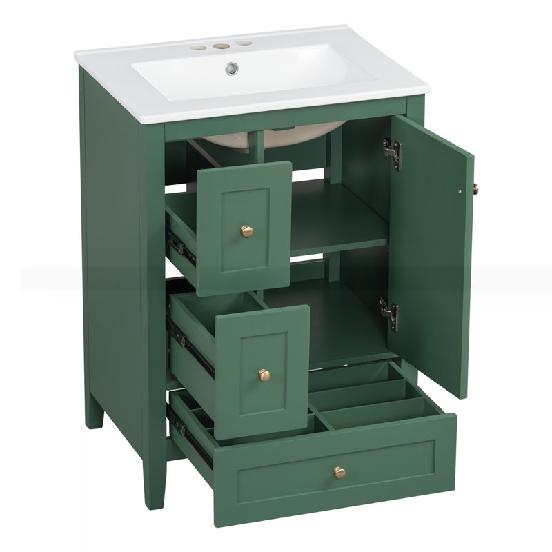 Meuble-lavabo de 24 po avec rangement, Vert