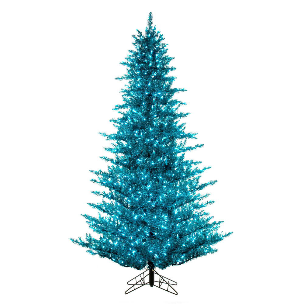 Aqua Tinsel Artificial Pre-Lit Christmas Tree with Step On/Off Foot Switch The Holiday Aisle®