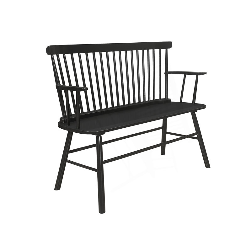 1Pc Casual Farmhouse Relaxed Vintage Spindle Back Bench, Bedroom Bench, Black