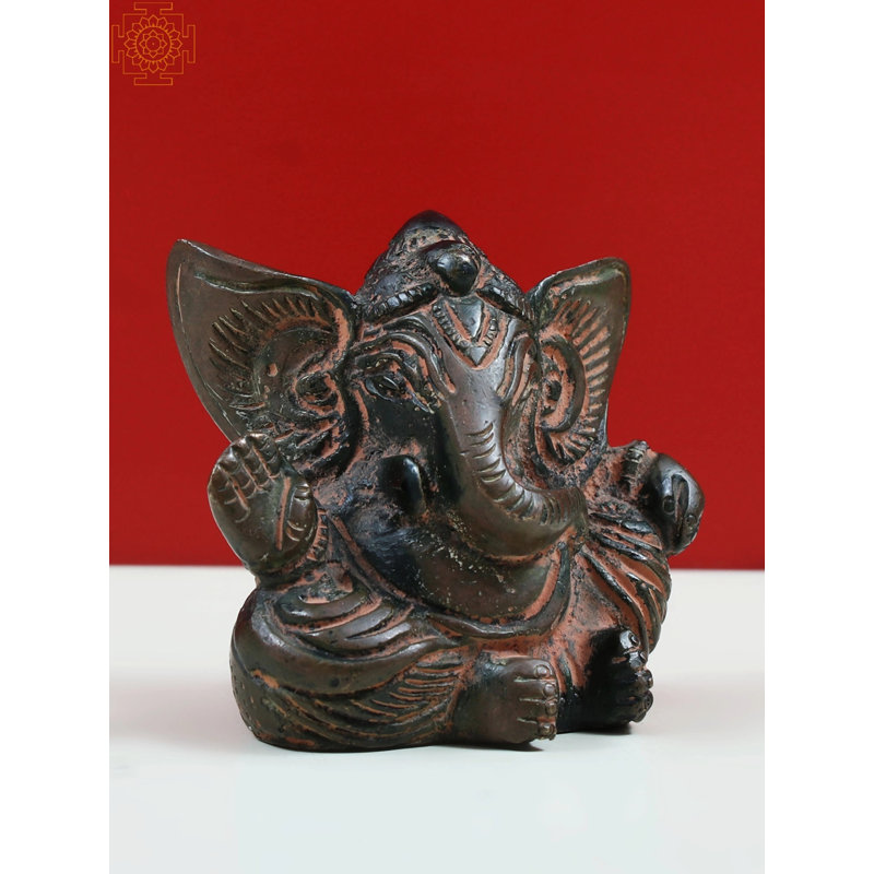 Petite bonne chance Ganesha en laiton, Vert Sindoori