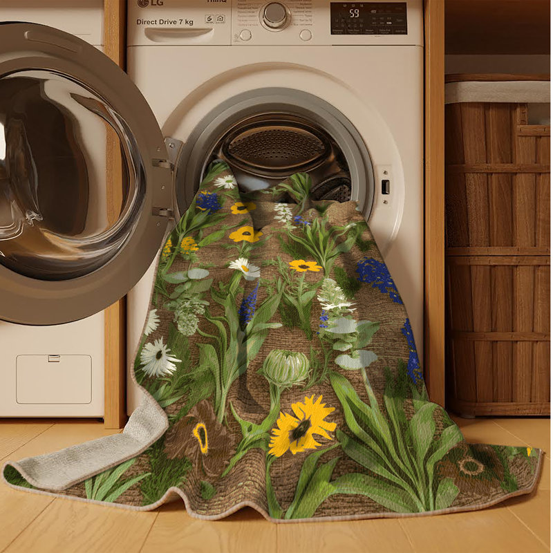 Tapis brun lavable à la machine, Rond 5 pi