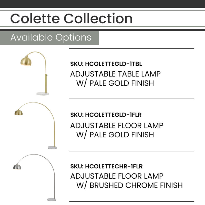 Adjustable Pale Gold Arc Clip-on Lamp with Marble Base